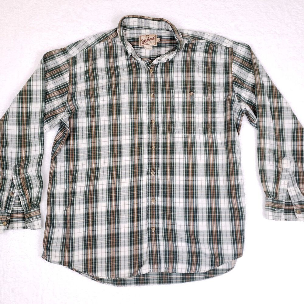 Woolrich Green White Brown Plaid Long-Sleeve Button-Down Shirt